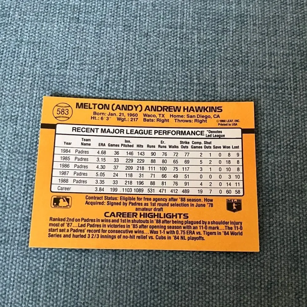1989 Donruss San Diego Padres Baseball Card Trading Card